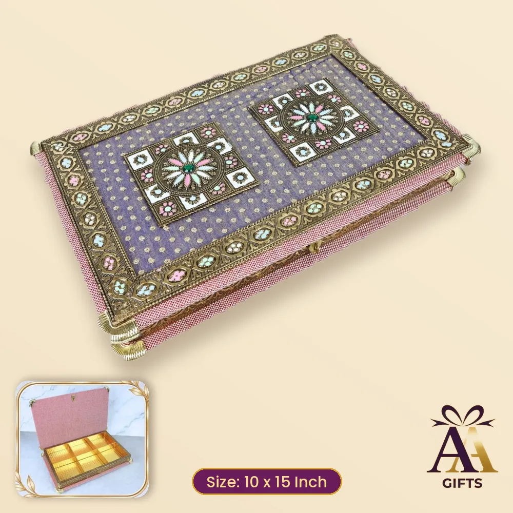 10x15 Pink Multi Jute Dry Fruit Box - pink wooden dry fruit box, 10 x 15 Inch, for corporate gifts and festive hampers