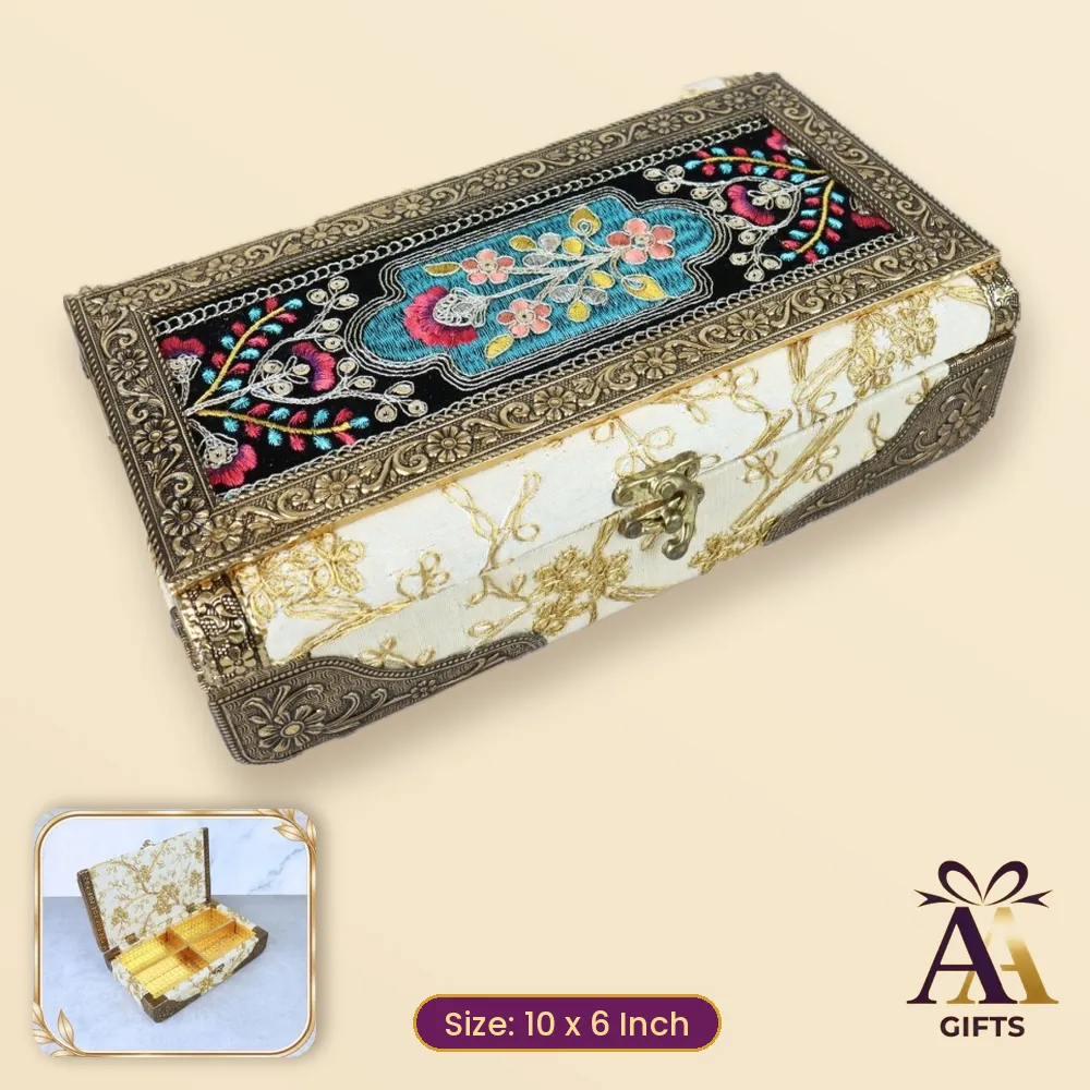 10x6 Cream Fabric Dry Fruit Box - cream wooden dry fruit box, 10 x 6 Inch, for corporate gifts and festive hampers