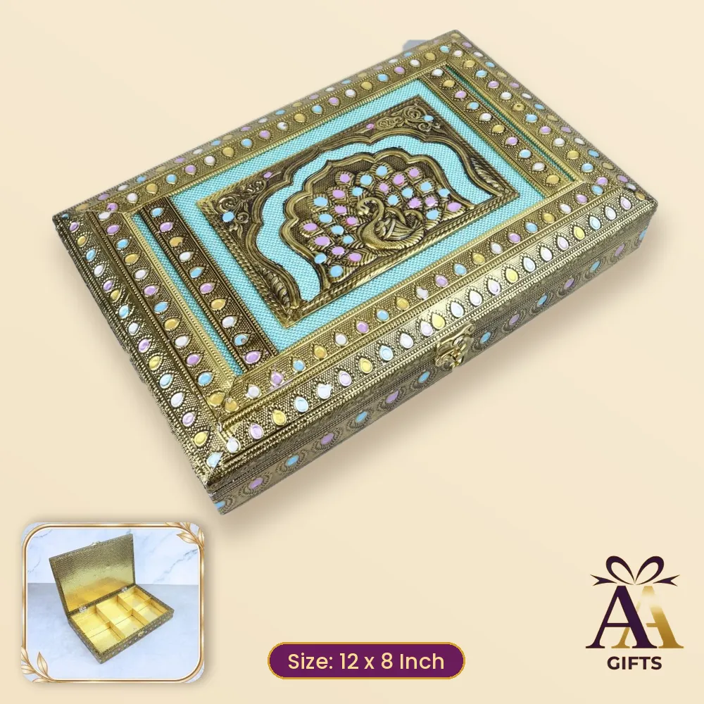 12x8 Sky Mina Dry Fruit Box - sky blue wooden dry fruit box, 12 x 8 Inch, for corporate gifts and festive hampers
