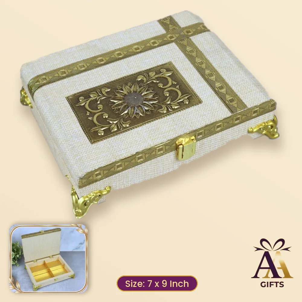 7x9 Cream Jute Dry Fruit Box - cream wooden dry fruit box, 7 x 9 Inch, for corporate gifts and festive hampers