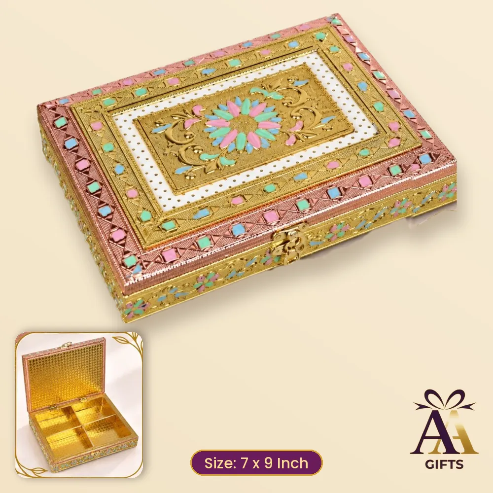 7x9 Pink Mina Dry Fruit Box - pink wooden dry fruit box, 7 x 9 Inch, for corporate gifts and festive hampers