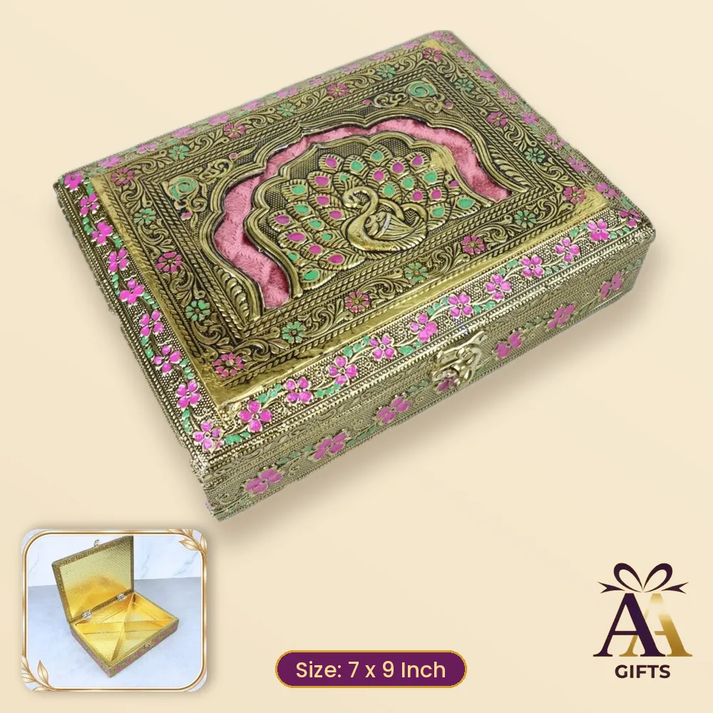 7x9 Pink Velvet Mina Dry Fruit Box - pink wooden dry fruit box, 7 x 9 Inch, for corporate gifts and festive hampers