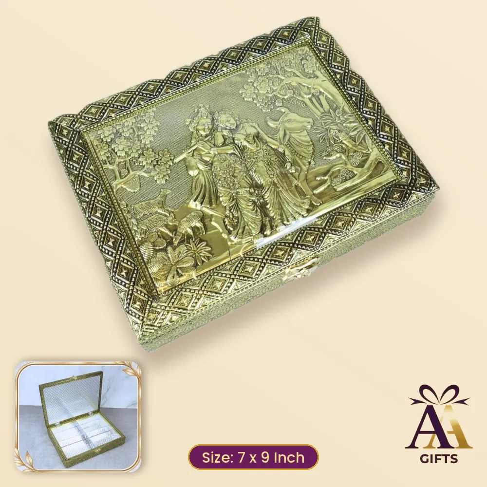 7x9 RK Emboss Dry Fruit Box - golden wooden dry fruit box, 7 x 9 Inch, for corporate gifts and festive hampers