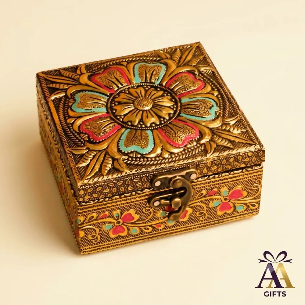 Antique floral embossed meenakari trinket box return gift Chennai