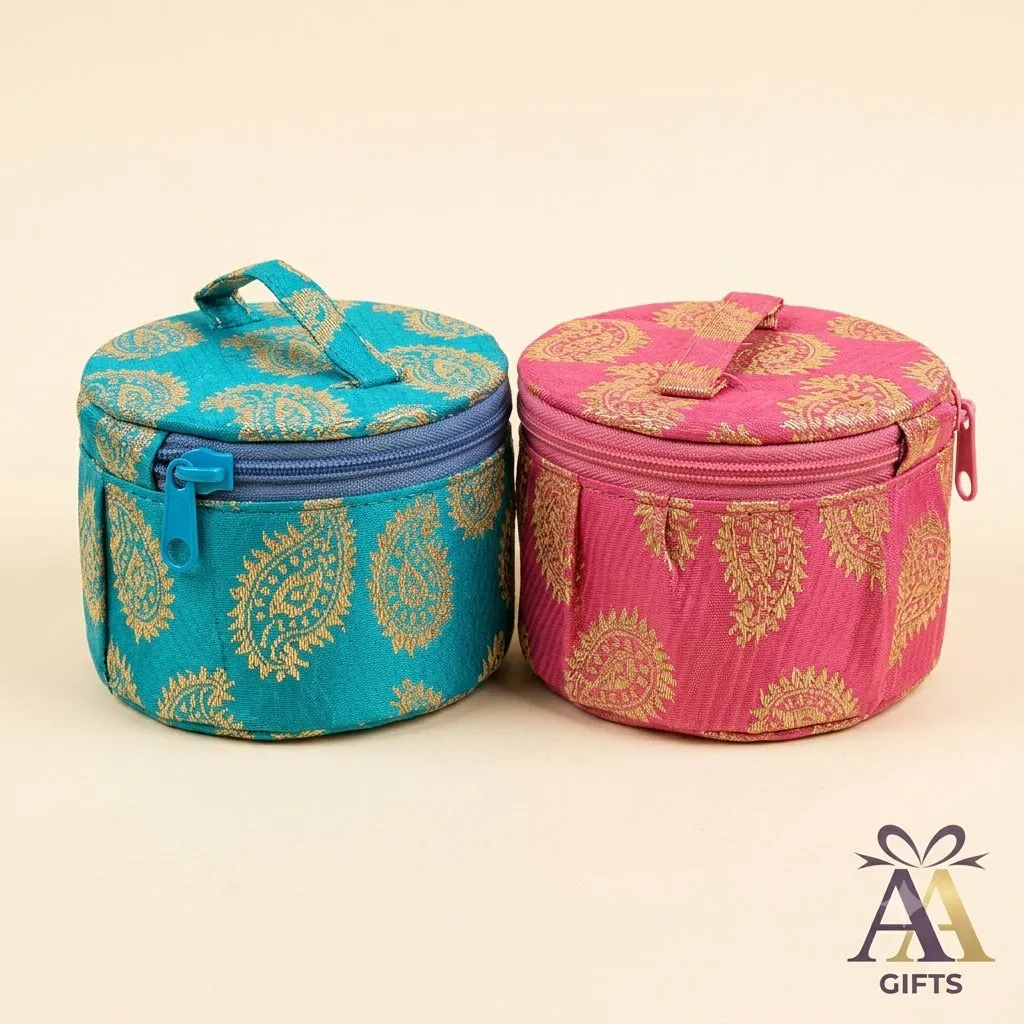 Brocade Printed Fabric Vanity Pouch for weddings, pooja favors, baby showers and festive gifting