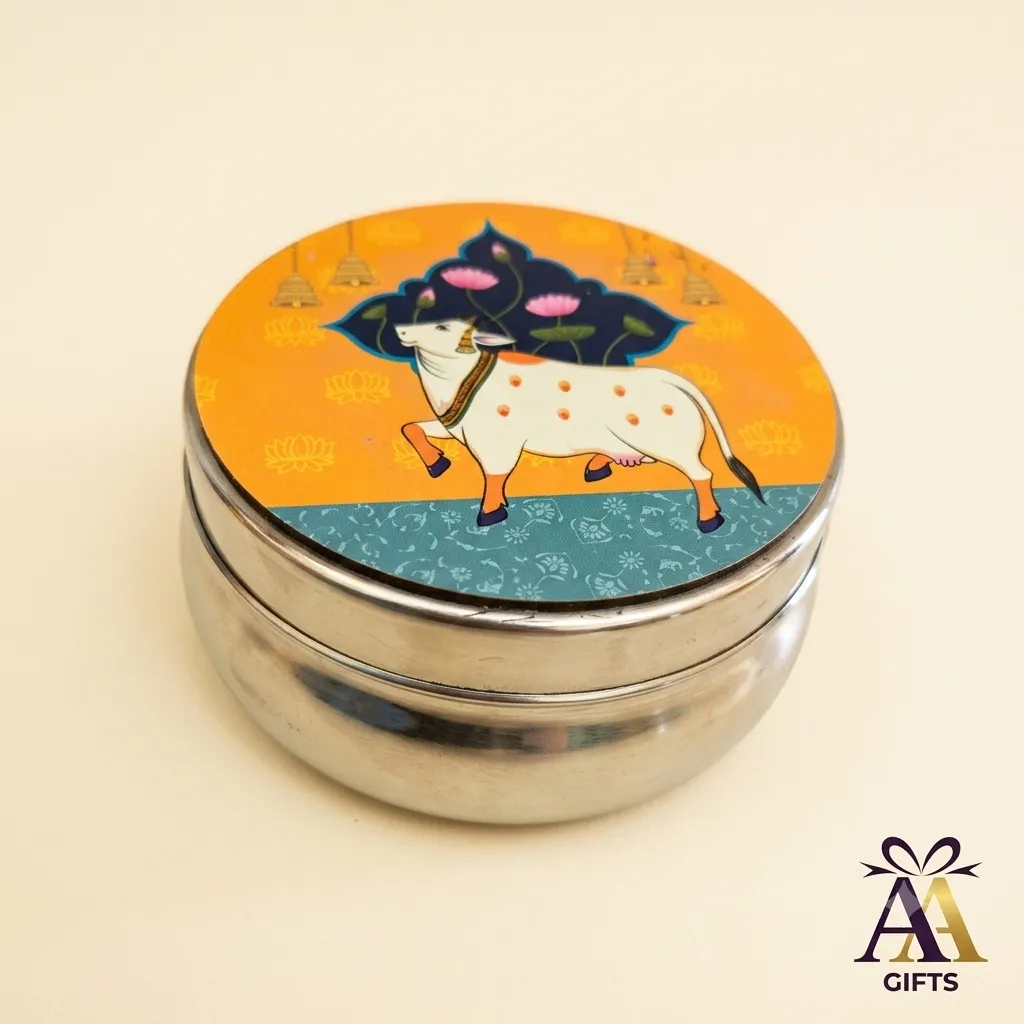 Contemporary faux wood finish stainless steel box for return gifts in Chennai