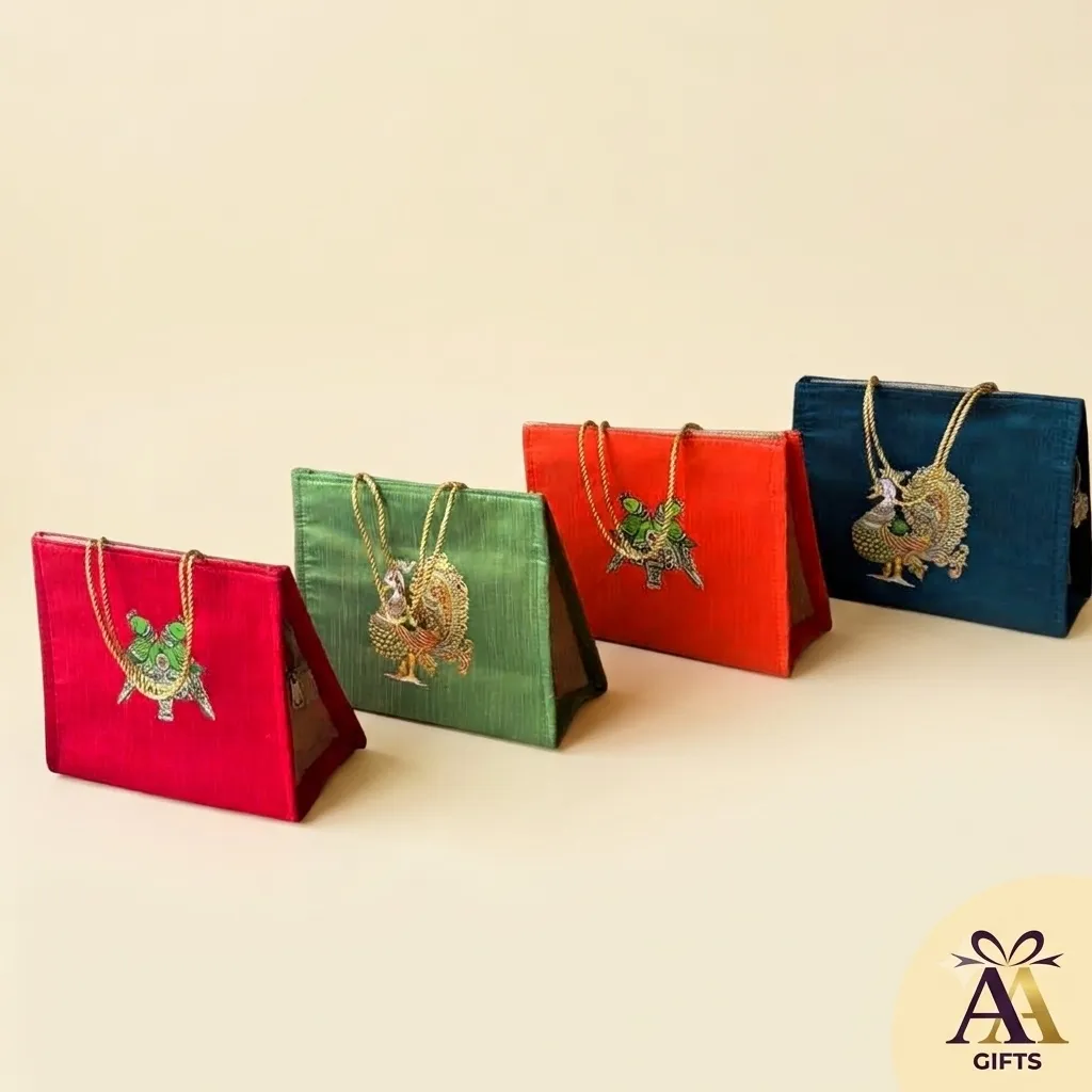 Luxury embroidered silk bag for Varalakshmi Vratham and Navratri return gifts