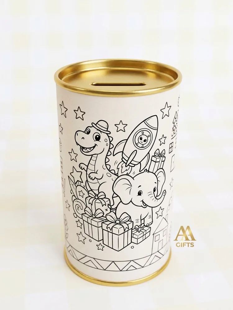DIY color your own dinosaur and elephant cartoon coin bank tin for kids return gifts Chennai
