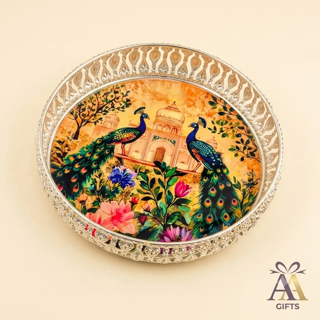 Polished German silver tray for thamboolam and ceremonial presentations