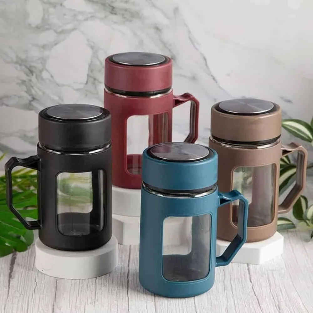 Eco-friendly glass mug bottle with leakproof lid for corporate return gifts