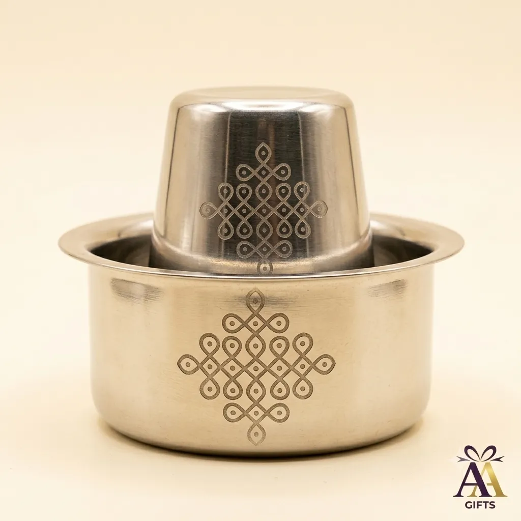 Festive polished stainless steel dabara tumbler set for South Indian return gifts