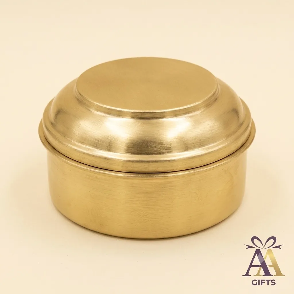 Pure plain polished brass masala box with individual cups for traditional kitchens