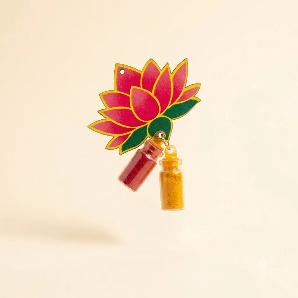 Lotus Haldi Kumkum Glass Bottle Holder for weddings, pooja favors, baby showers and festive gifting