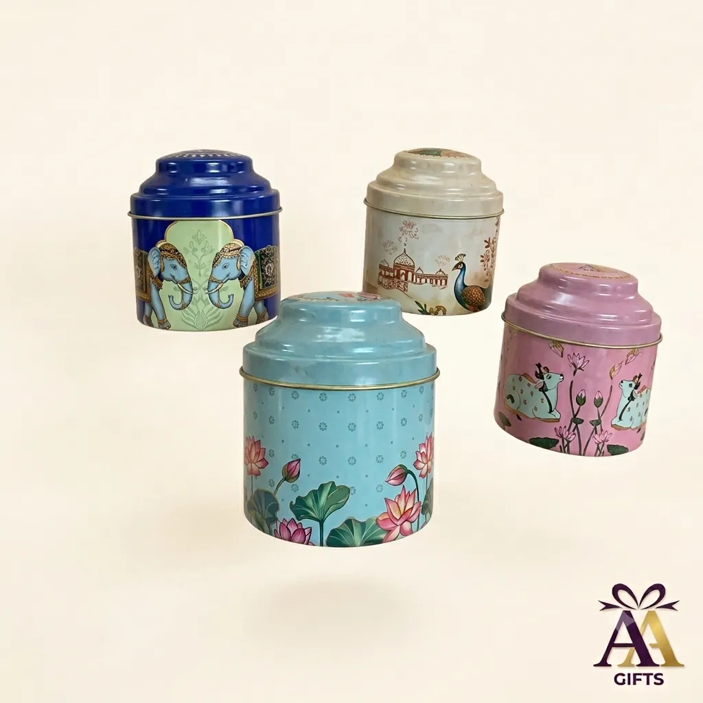 Green lotus motif decorative storage jar for auspicious pooja favors