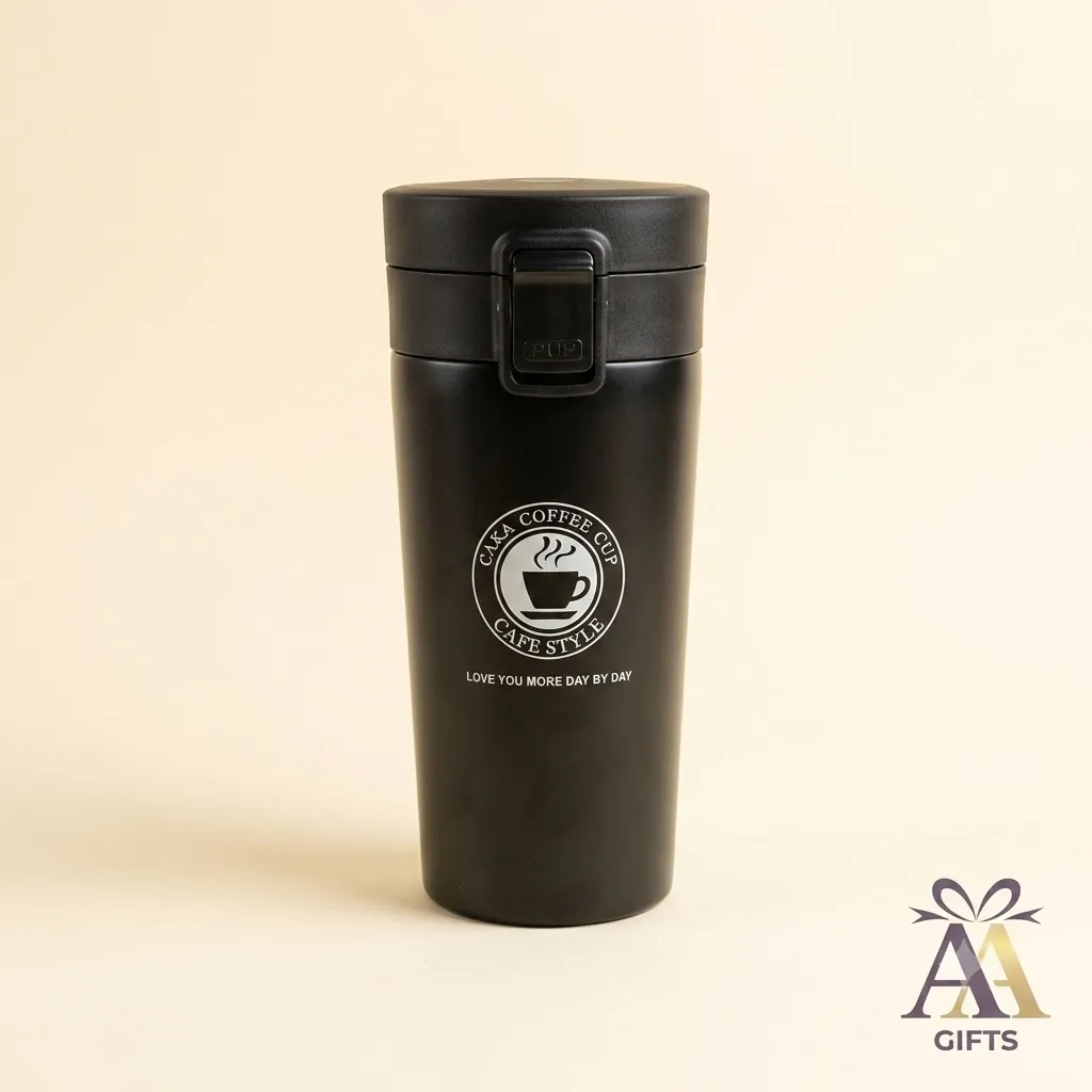 Matte black insulated stainless steel travel tumbler for executive gifts