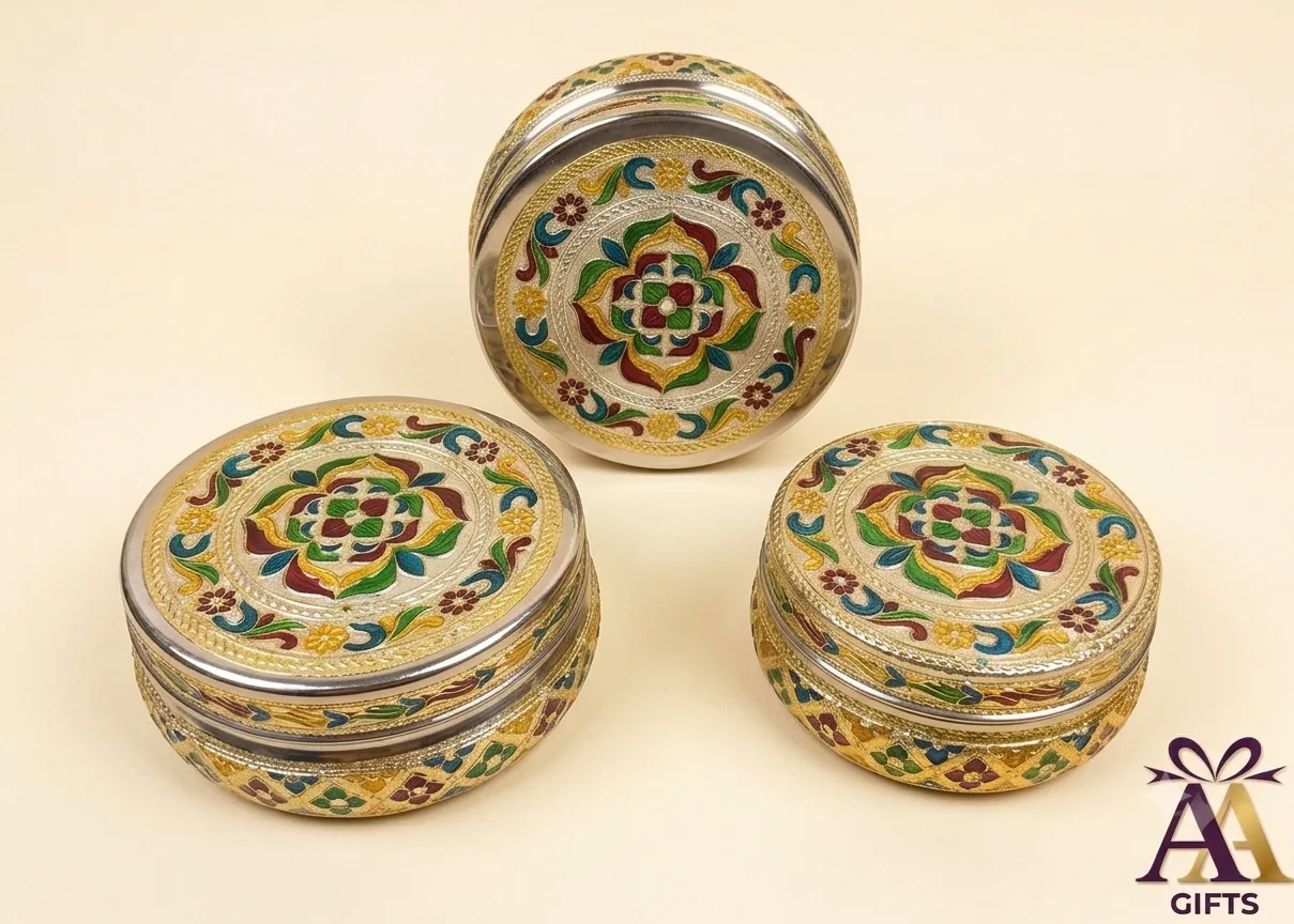Multicolor Floral Meenakari Box for baby shower and wedding return gifts