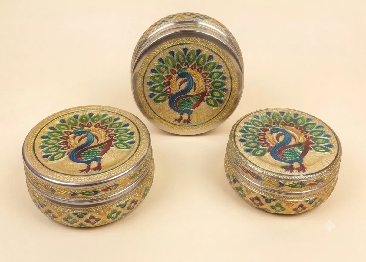 Multicolor Peacock Meenakari Box for wedding and pooja return gifts
