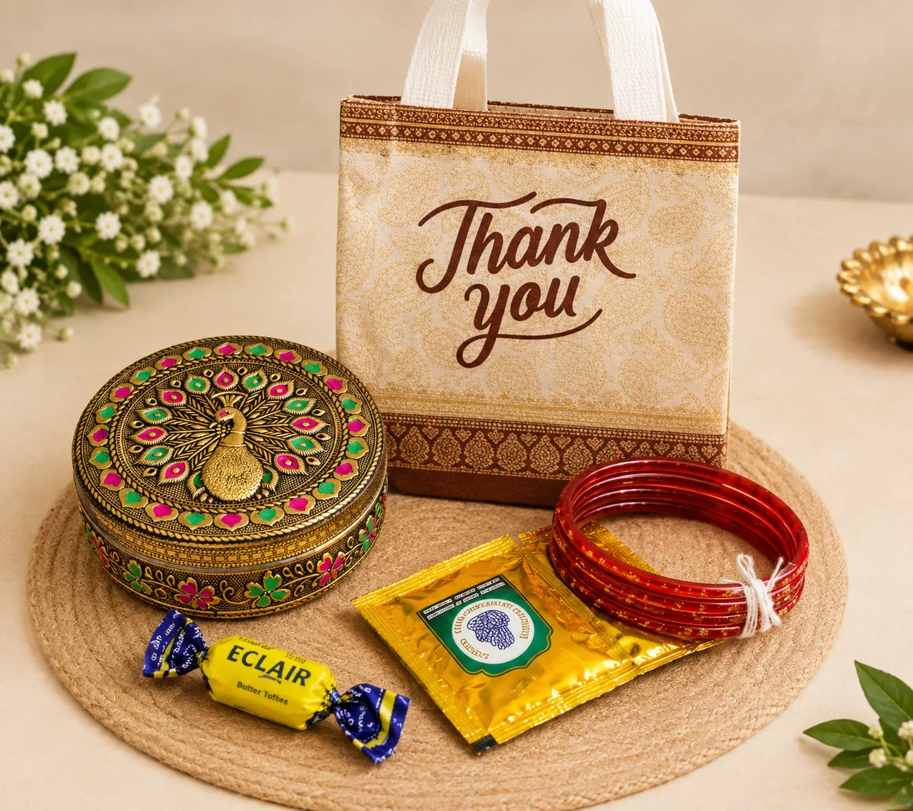 Peacock Meenakari Metal Box Combo for weddings, pooja favors, baby showers and festive gifting