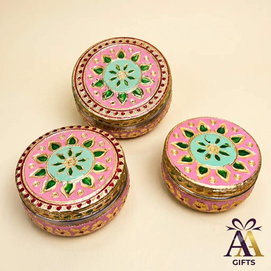 Pink Floral Meenakari Box return gift for weddings and pooja in Chennai