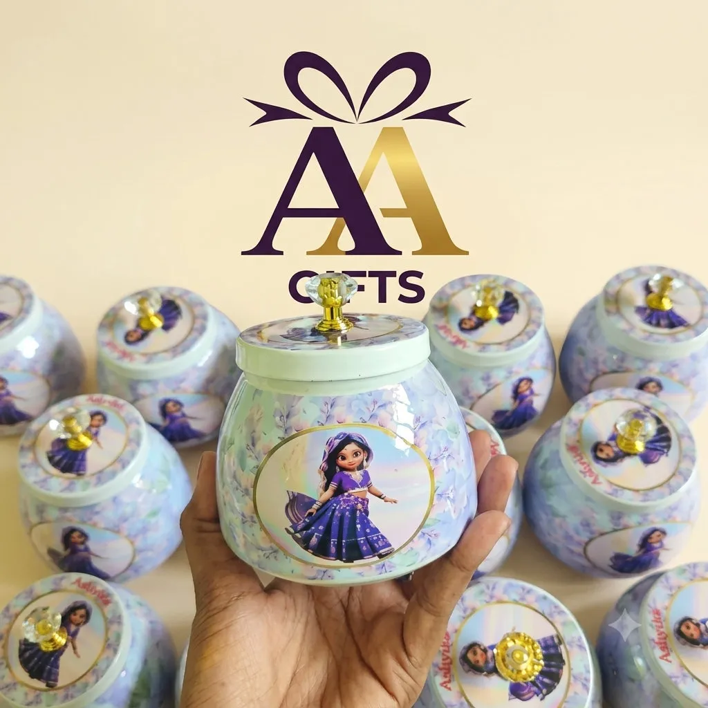 Pink Lotus Painted Decorative Storage Jar for weddings, pooja favors, baby showers and festive gifting