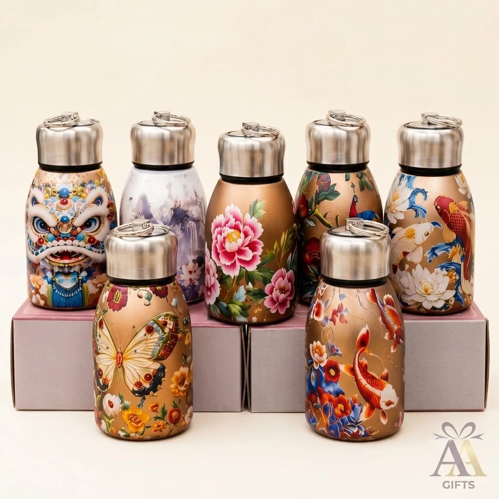 Royal printed glass ring flask with integrated carry loop for modern gifting