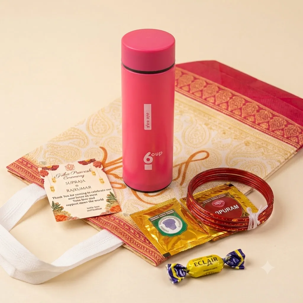 Stainless Steel Water Bottle Set for weddings, pooja favors, baby showers and festive gifting