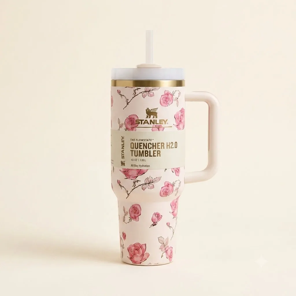 Floral Pink Printed Stainless Tumbler for weddings, pooja favors, baby showers and festive gifting