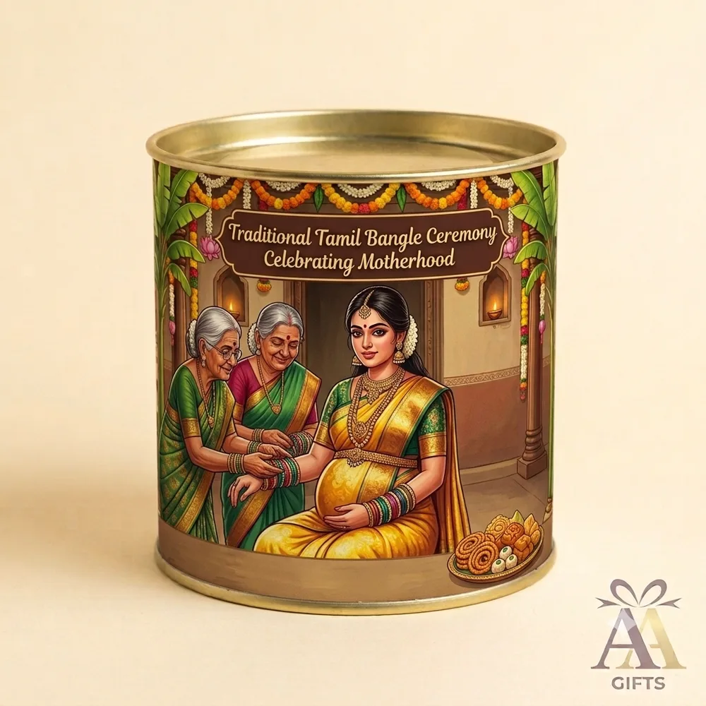 Tamil bangle ceremony seemantham coin bank box return gift in Chennai
